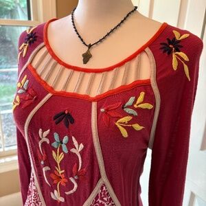 Anthropologie embroidered long sleeve top medium